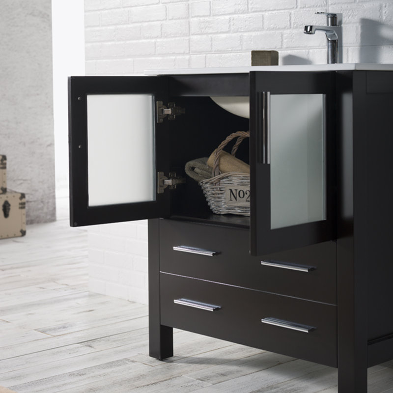 Ensemble de meuble-lavabo simple 30 po avec miroir Mance, Espresso