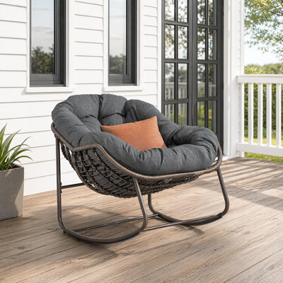 Chaise berçante rembourrée en rotin surdimensionné pour le porche, le jardin et l'intérieur