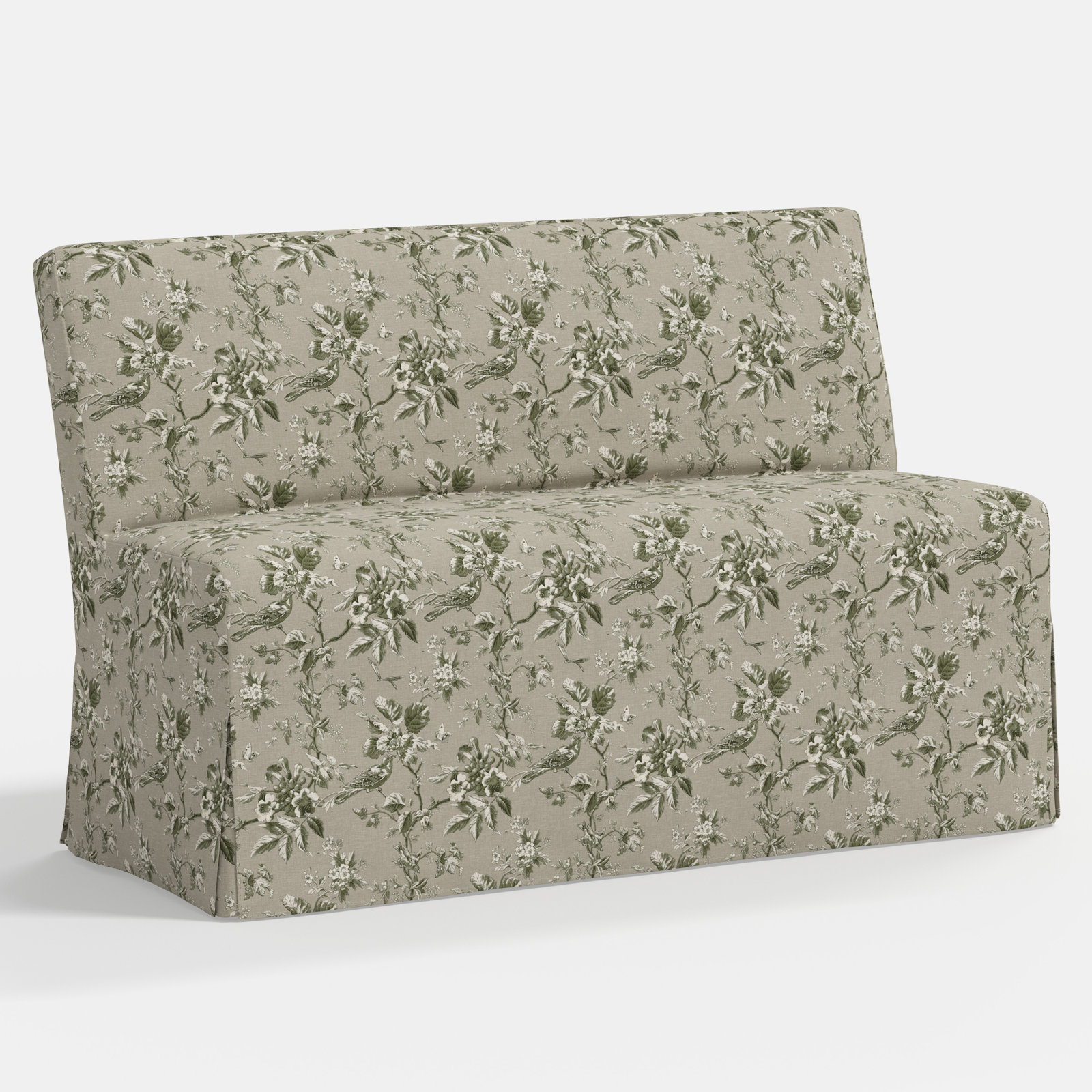 Stoffer Home x Cloth and Co. Lindy Upholstered Bench, Michigan Bird Toile Olive