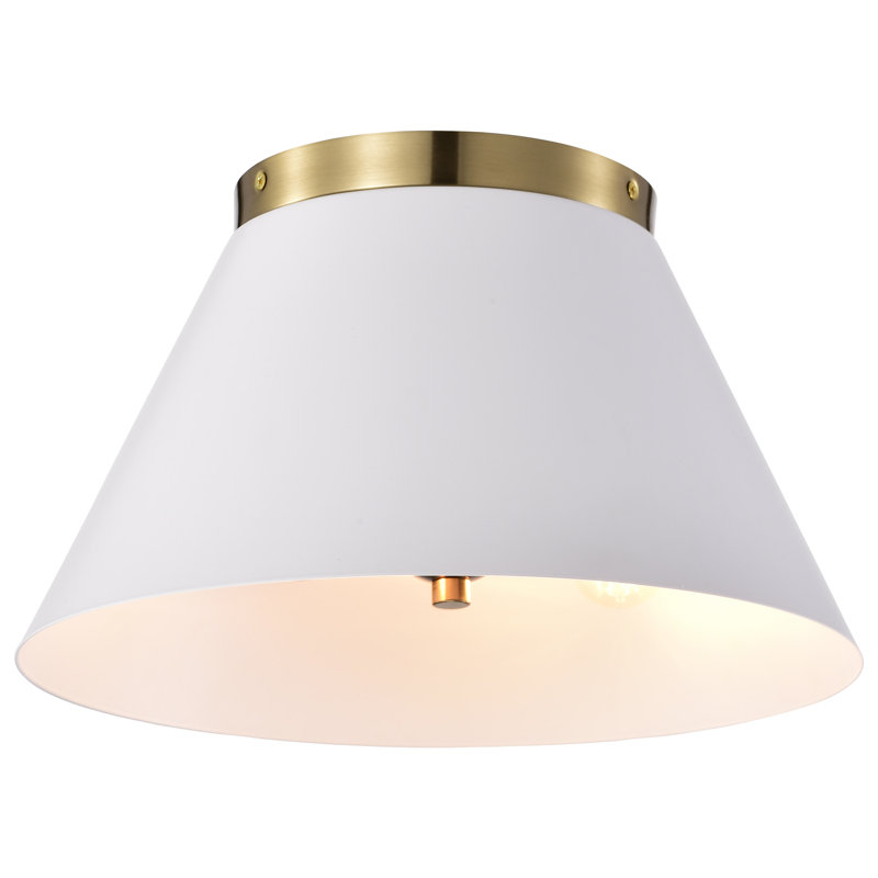 Plafonnier encastré 13,75 po 2 lumières Gareth, Blanc / laiton rétro, Abat-jour blanc