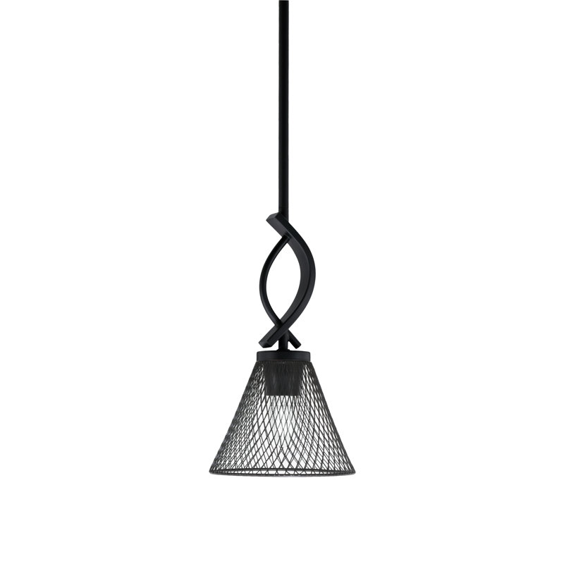 Mini-luminaire suspendu Doralin Cavella présenté dans une finition noire mate avec abat-jour en métal cône noir mat