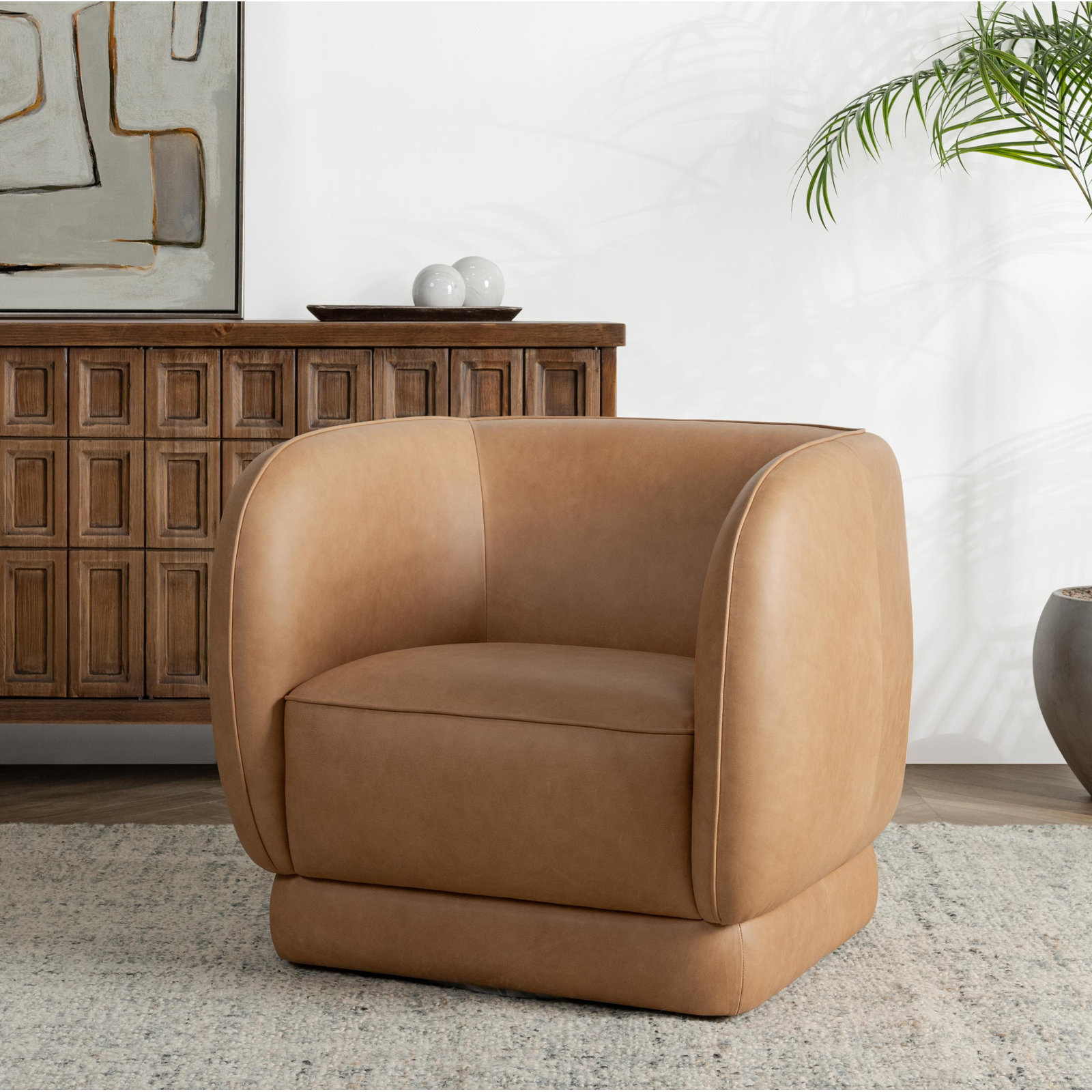 Rinner Leather Swivel Club Chair, Heritage Tan Genuine Leather