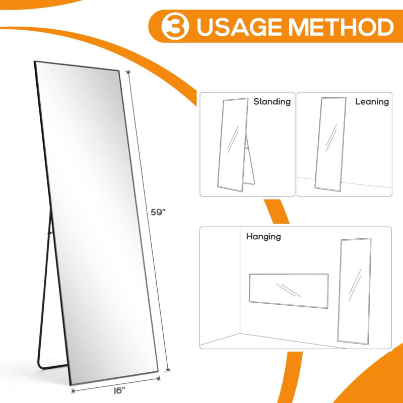 Mirror Upgraded Body Wall Mirrors With Shatter Proof Glass, Floor Standing, Hanging Or Leaning, Tall Mirror With Stand Aluminum Alloy Frame For Bedroom Cloakroom