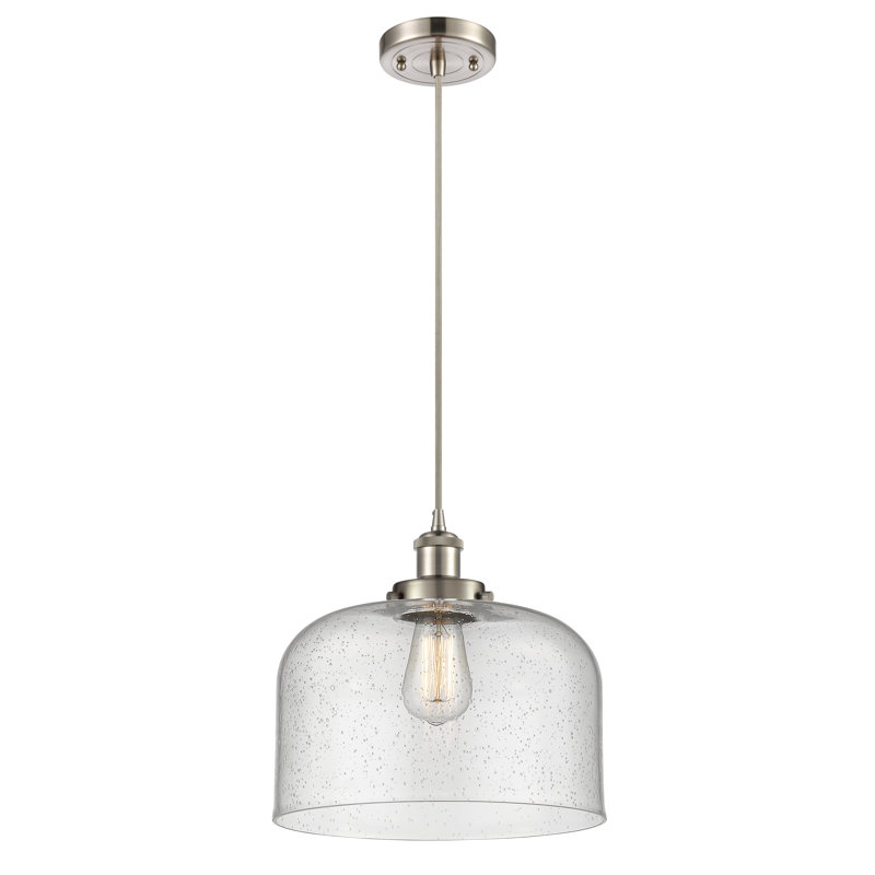 Mini luminaire suspendu à cordon 1 lumière Ballston Urban Bell, Grainé, Nickel satiné brossé, Ampoule non incluse