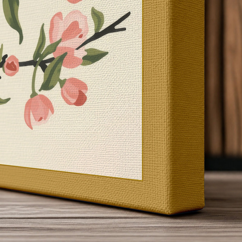 Flowering Branch in Spring Botanical - Wrapped Canvas, 18x12 - 45.7 x 30.5 cm, Ochre Border