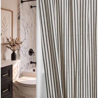 Farmhouse Striped Shower Curtain Set, Linen Blend Fabric with Detachable Polyester Liner, Breathable & Machine Washable, Rustic Sage for Bathroom Decor Standard 72" W x 72" L - Hooks Not Included
