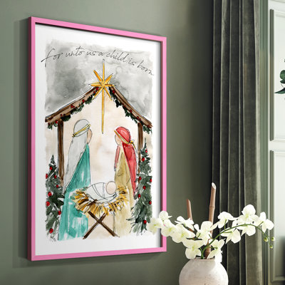 «Unto Us A Child is Born», reproduction encadrée - bois massif
