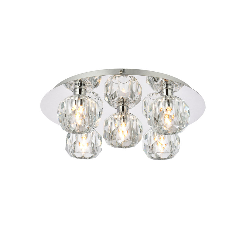 Plafonnier encastré en cristal Whitchurch, Chrome, 5 lumières, H 4 po x l 16 po x P 16 po