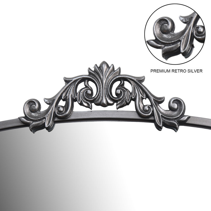 Full Length Mirror 36x66 Inch Vintage Ornate Arched Floor Mirror Metal Framed Mirror Dressing Mirror Oversized Wall Mirror, for Entryway, Living Room, Bedroom, Clothing Shop,  Antique Silver