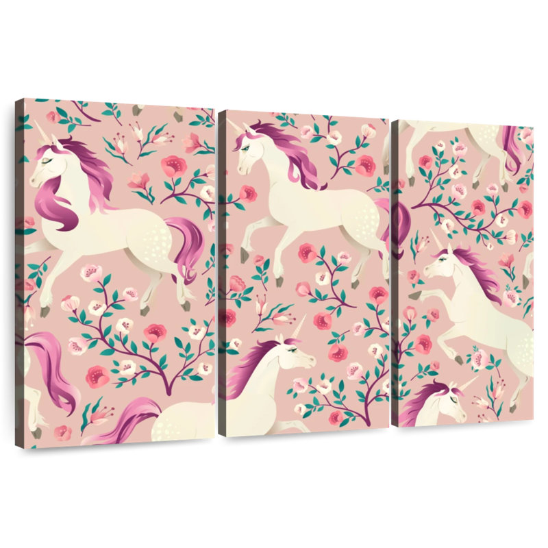 Ashelle Magenta Unicorns, 32" H x 50" W