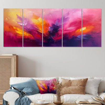 «Pink Yellow Feathered Fantasy III», ensemble d'art mural sur toile