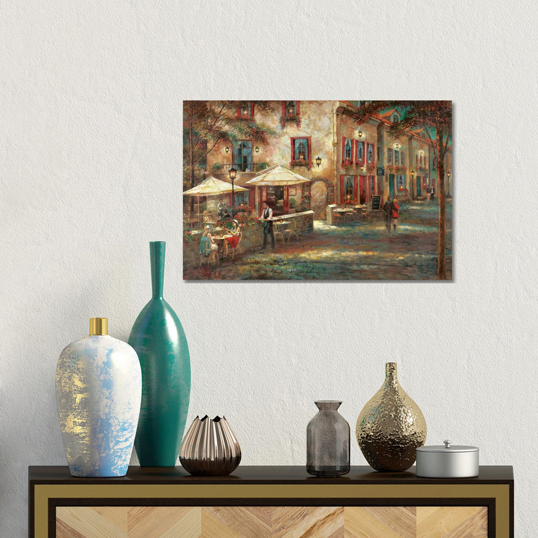 Courtyard Café von Ruane Manning - Galerie-verpackte Leinwand Giclée auf Leinwand