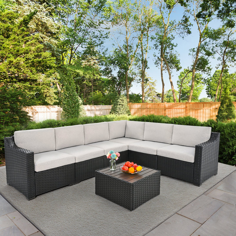 Modular Patio Conversation Set with Cushions, Gray, Brown