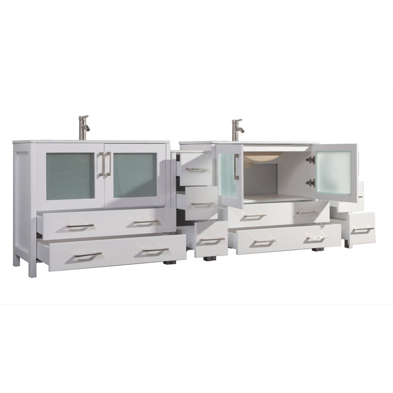  96" Double Bathroom Vanity Set with Mirror, White