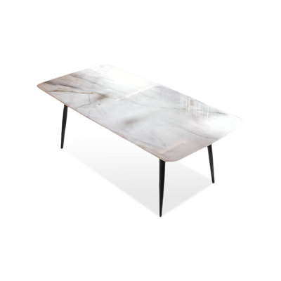 Modern White Rectangular Sintered Stone tabletop Steel Dining Table