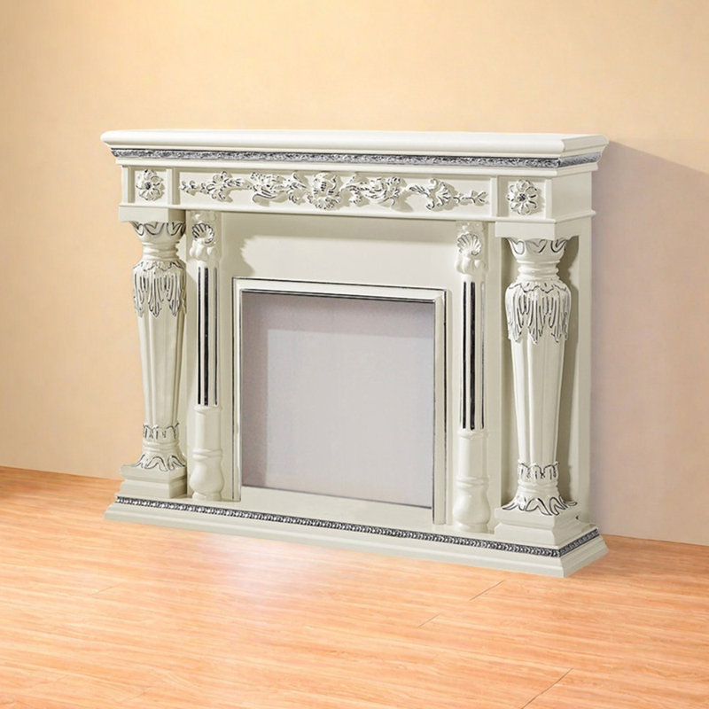 Cheminée rétro en bois massif, H 47,24 po x l 59,05 po x P 12,59 po