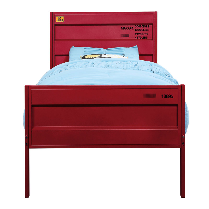 Lit simple moderne rouge avec structure en métal et panneaux de style contemporain, Rouge