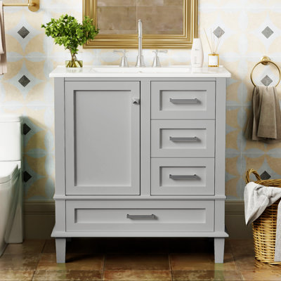 30" Bathroom Vanity Ceramic with Drawer,door,Bathroom Storage Cabinet