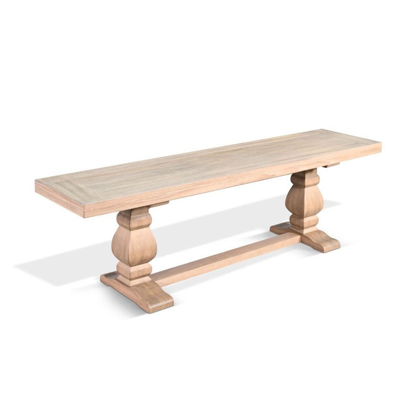 Anna Dining Bench, 60 Inch, Double Pedestal, Wheat Brown Solid Wood