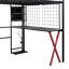 Lit mezzanine en métal noir avec espace de jeu intégré, garde-robe et escalier de rangement