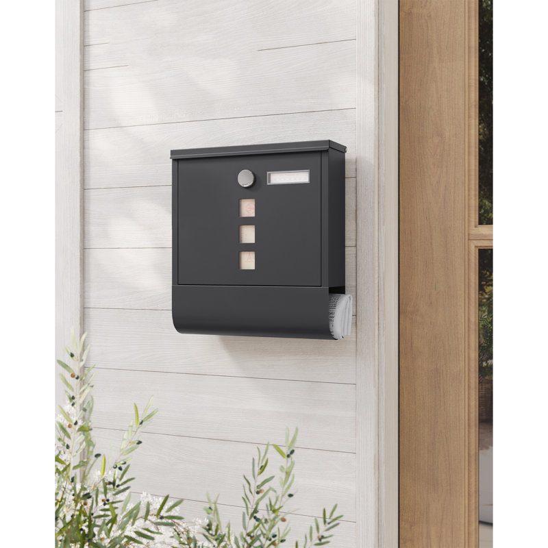 Lenka Steel Post Mounted Post Box, Black, 13.3'' H x 12.1'' W x 3.9'' D
