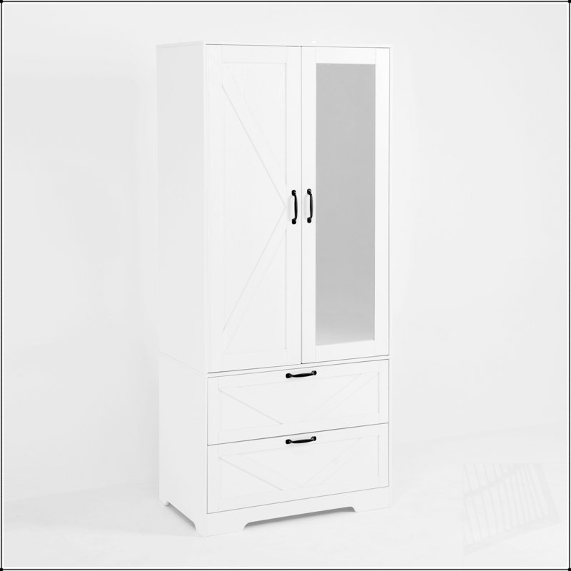 Garde-robe à 2 portes en bois avec tringle, tiroirs et éclairage à induction intégré pour un rangement et une organisation efficaces
