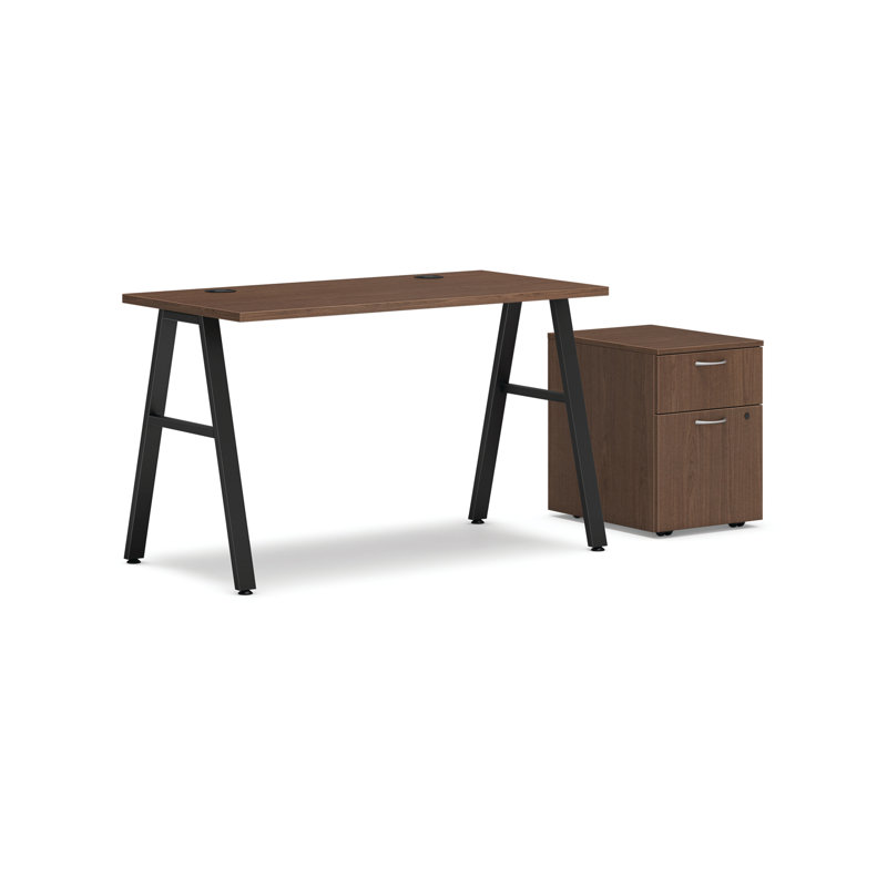 Mod A-Leg Desk with Mobile Storage, 29.23" H x 48" W x 24" D, Sepia Walnut/Black