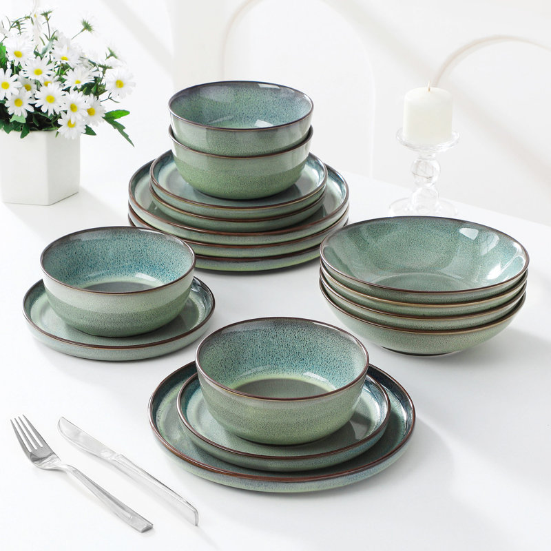 Ceramic Stoneware Dinnerware Set Piece - Service for 4, Green
