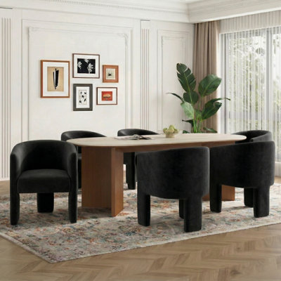 Bucket-Shaped Velvet Armchair For Dining