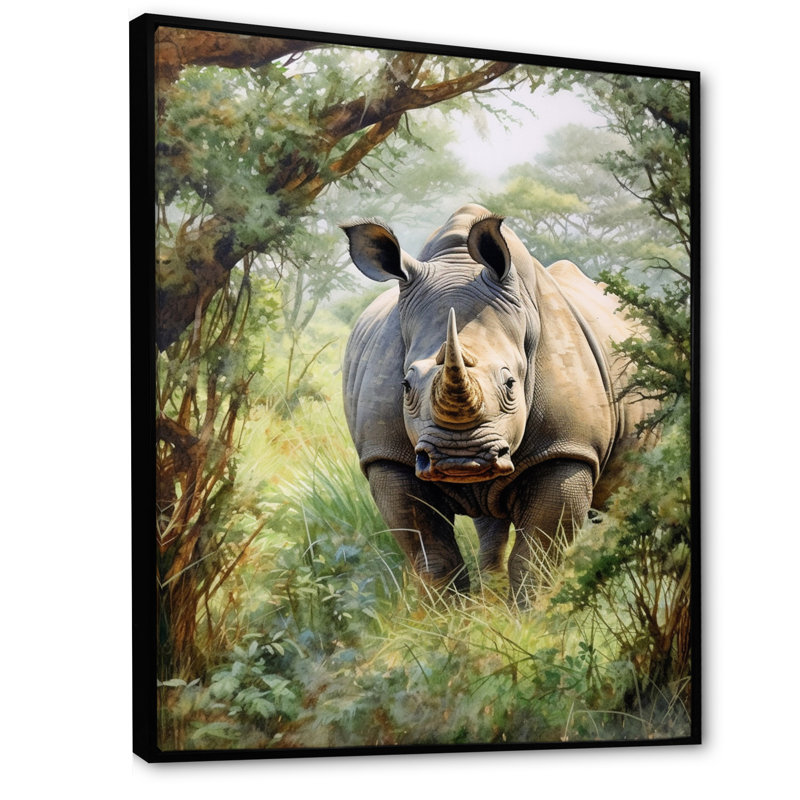 Rhinocéros sauvage VI - animaux, art mural, salon, H 32 po x l 16 po x P 1 po, Cadre flottant noir