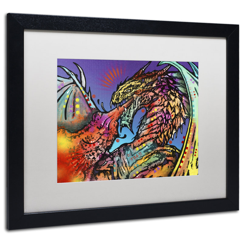 « dragon »-impression sur toile, H 16 po x l 20 po x P 0,5 po, Cadre noir, Blanc