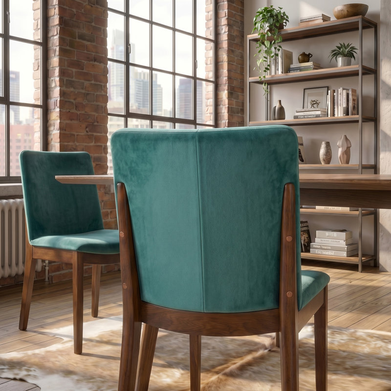 Chaise parsons rembourrée en lin Barriento, Velours vert