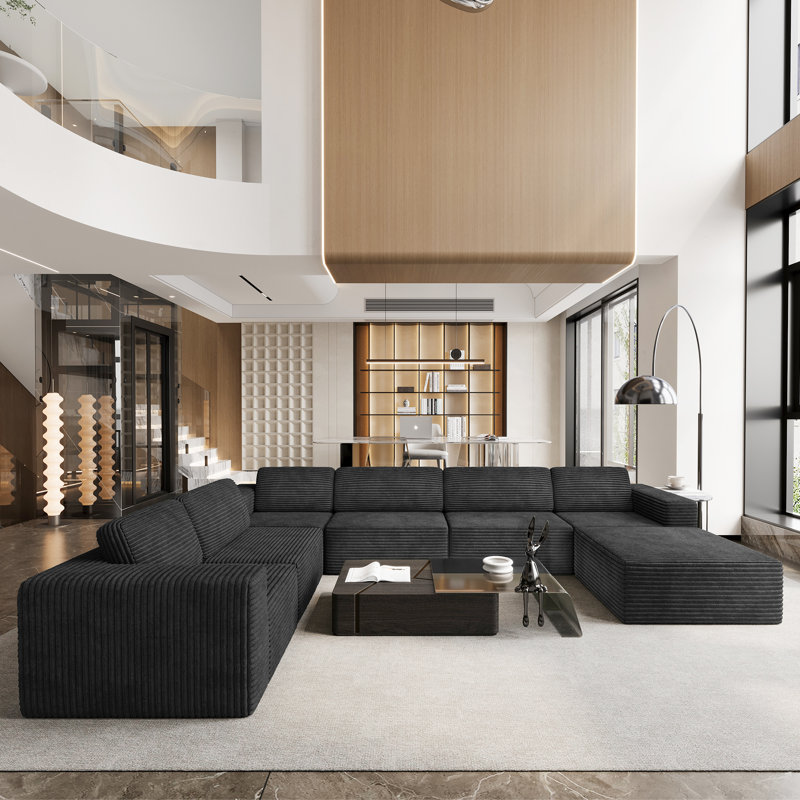 Modular Oversized 404Cm 6-Seater Left-Facing L-Shaped Corduroy Sofa, No Assembly Required   , Black