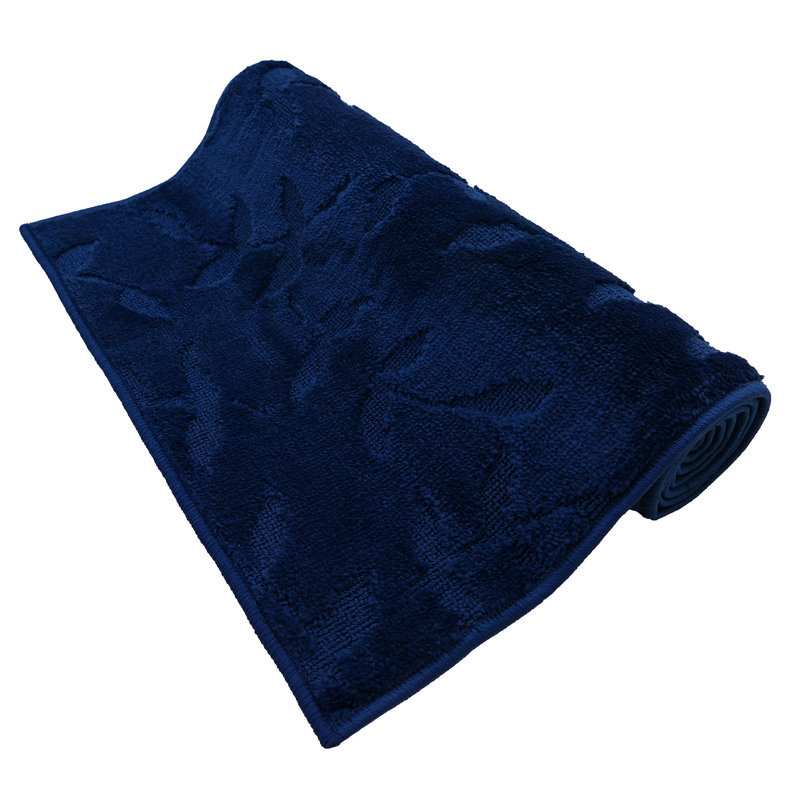 Antibacterial Soft Touch Anti Slip Rug Leaves Navy Design Adjustable Size, Runner 2'2" x 40'