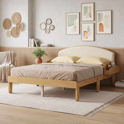 Upholstered Platform Bed with Curved Padded Headboard