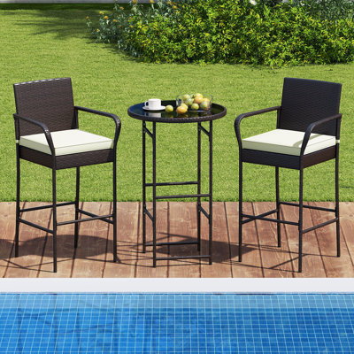 Ensemble de 3 tabourets de bar et table en métal avec plateau en verre