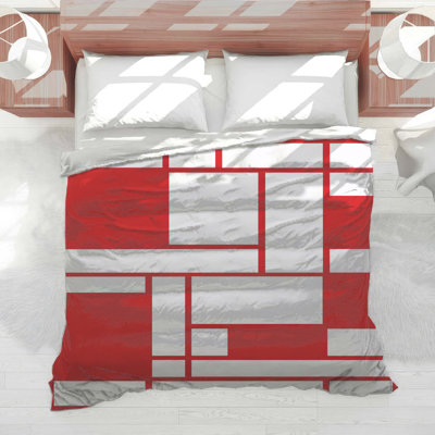 Red White Rectangles Comforter