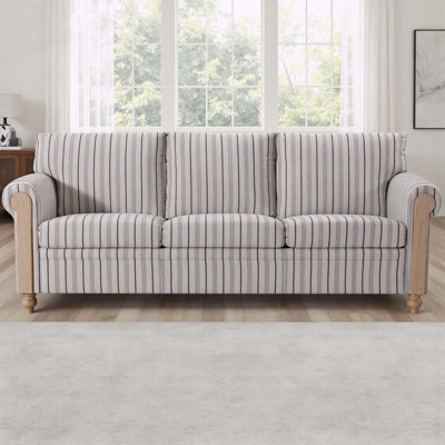 3-Seater Rolled Arm Sofa, PU Leather with Solid Wood Frame