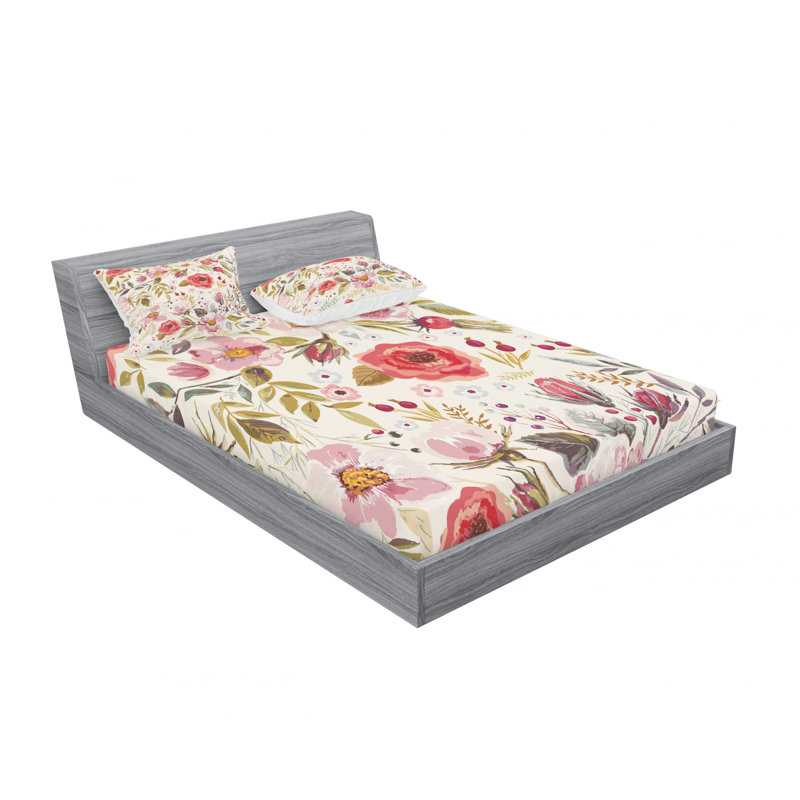 Microfiber Floral Sheet Set, Full/Double Sheet Set with Fitted Sheet