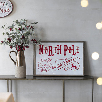 Iron/Wood North Pole Trading Company Wall Sign, for Christmas Holiday Table Wall Decor