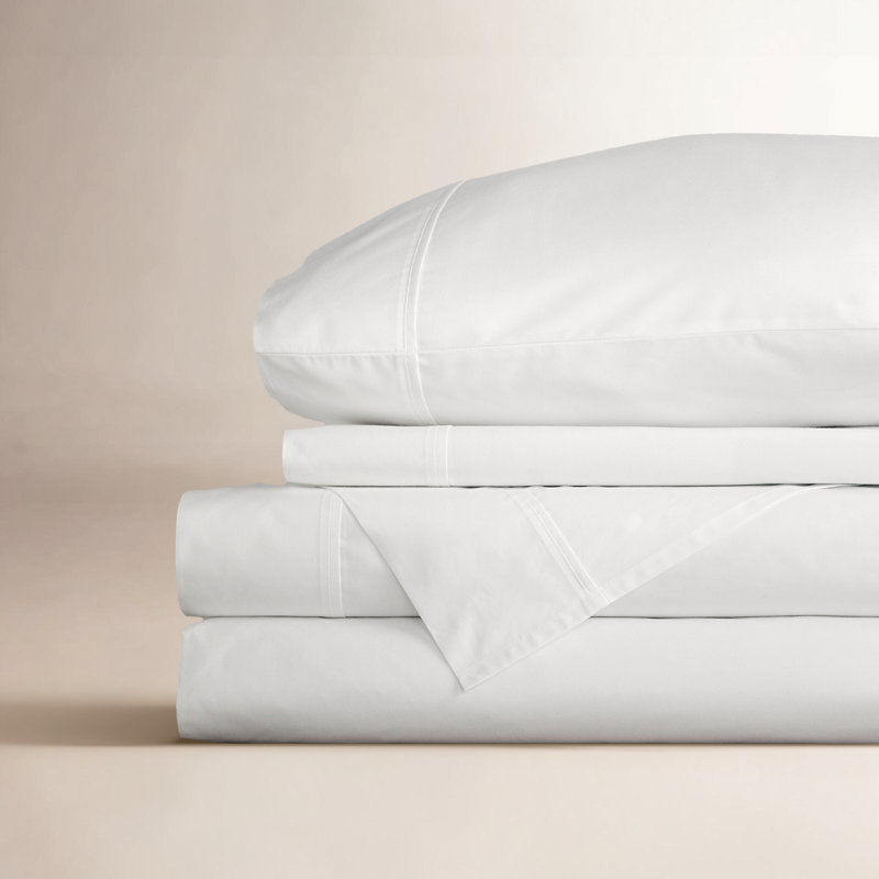 Emrik Brushed Organic Cotton Percale Sheet Set, King, White