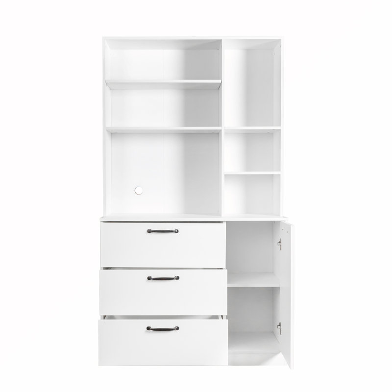 Armoire de rangement avec tiroirs et tablettes ouvertes, Blanc