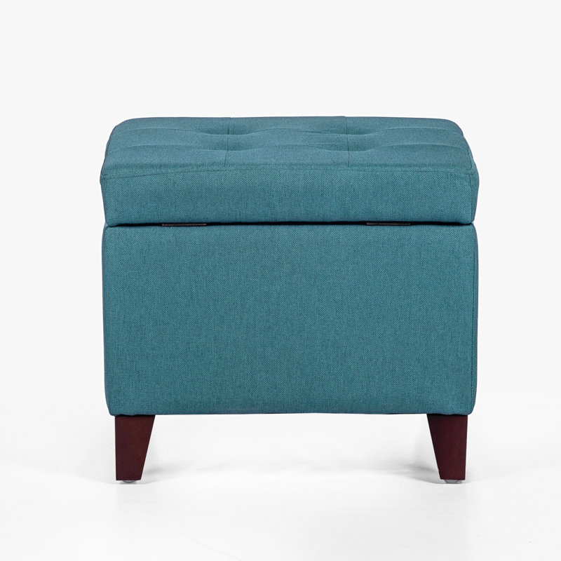 Kays Upholstered Ottoman, Blue Linen Blend, Brown
