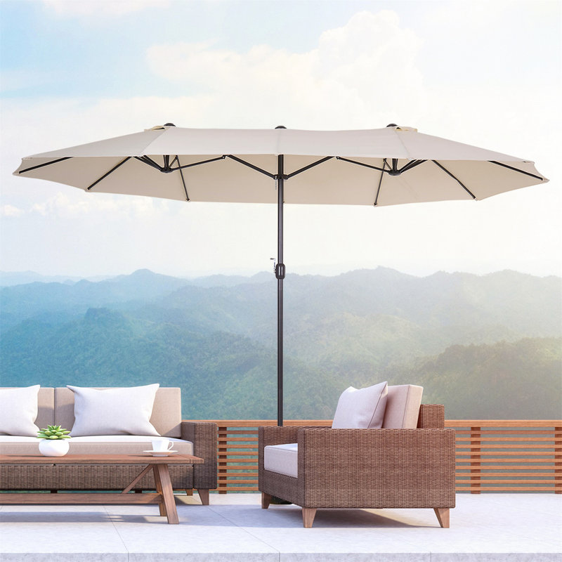 Brylan 460 cm W X 270 cm D Rectangular Market Parasol with Crank Lift, White