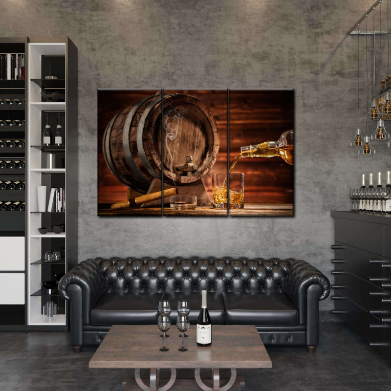 Whiskey Barrel Distributeur - 3 pièces de toile tendue multi-image, H 24 po x l 38 po x P 1,25 po