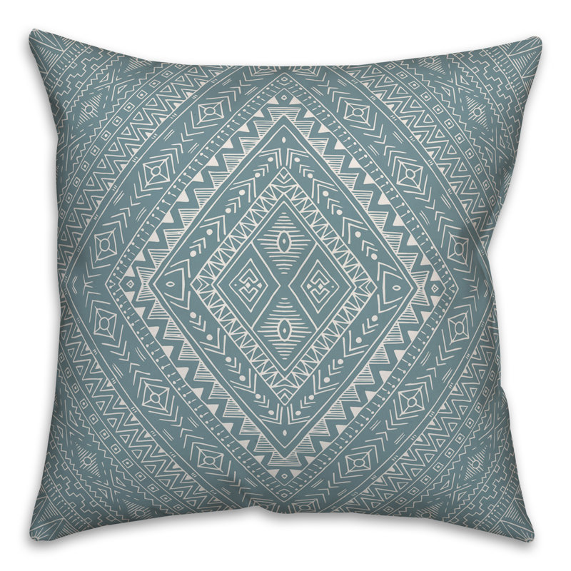 Throw Pillow, 16" x 16", Blue/White Geometric 5