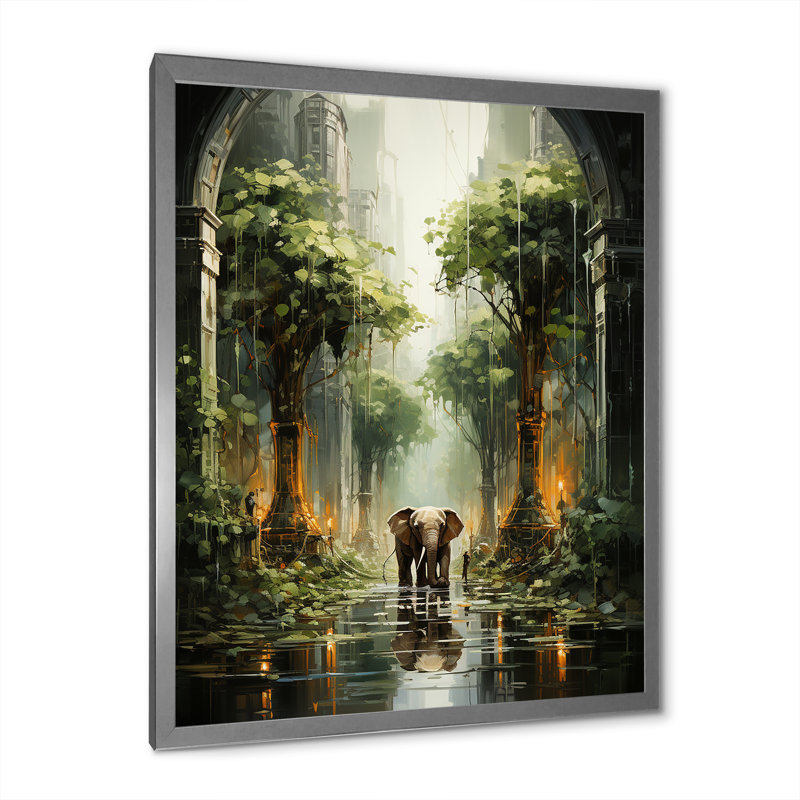 «Elephant Gentle Giants Of Temple», reproduction sur toile, Cadre photo argenté, H 32 po x l 16 po