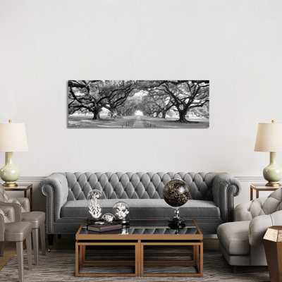Brick Path Through Alley of Oak Trees, Louisiana, New Orleans, USA 1 Piece Wrapped Canvas Panoramic Wall Art