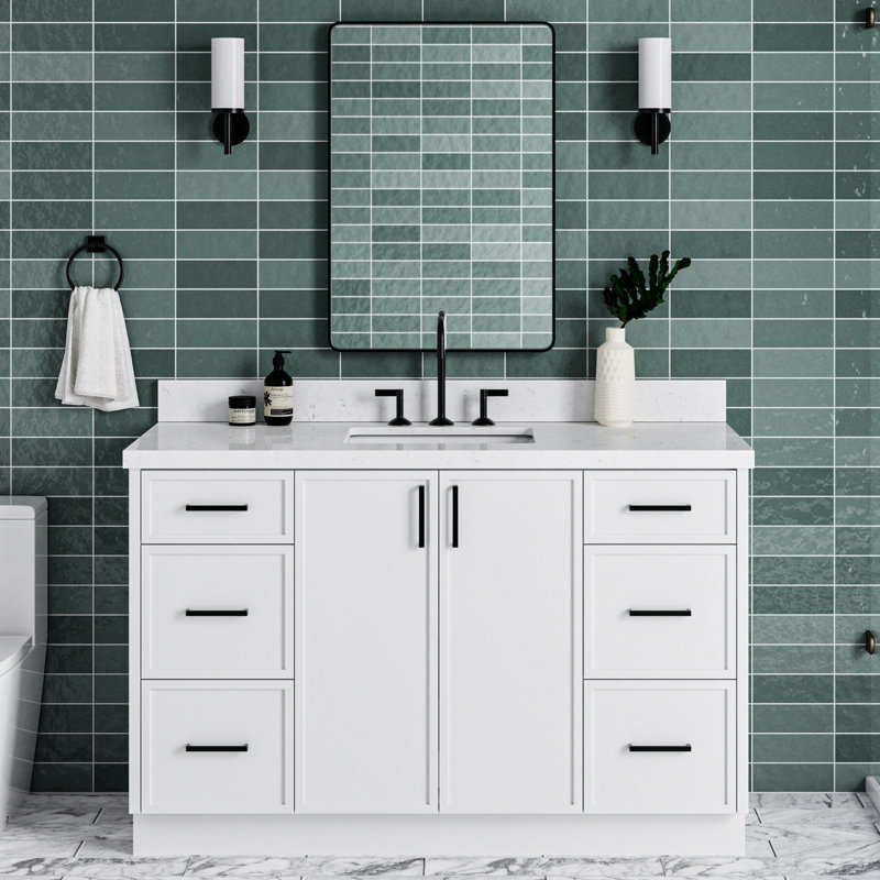 Meuble-lavabo simple 54 po avec comptoir Carrara ARIEL Kelly, Blanc