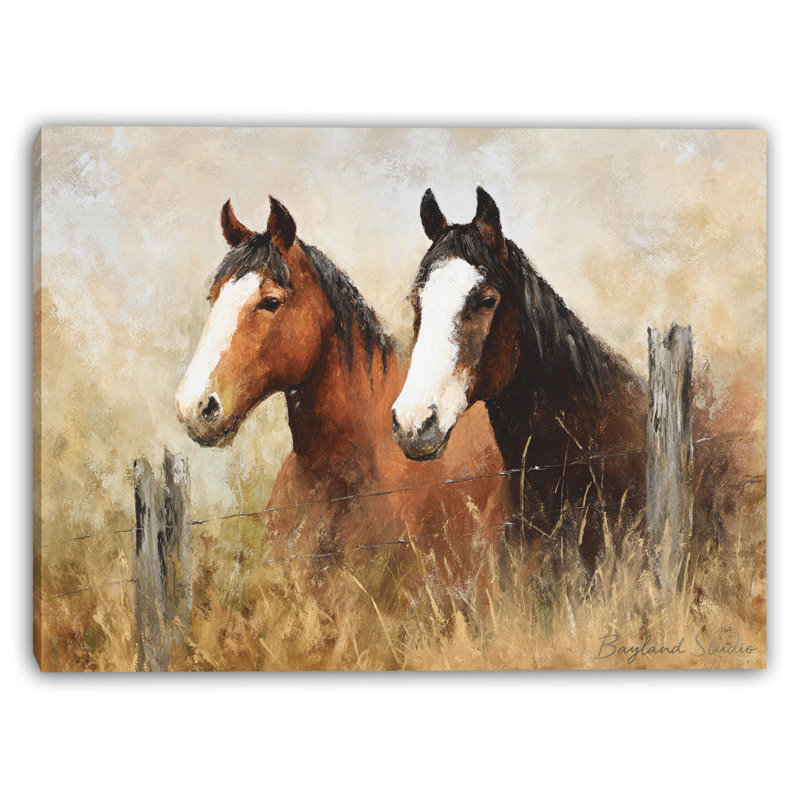 «Two Horses at the Fence», art mural sur toile tendue